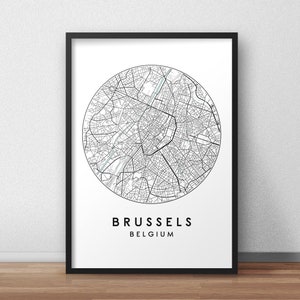 Impresión del mapa de la ciudad de Bruselas, arte del mapa de calles, cartel del mapa de Bruselas, impresión del mapa de Bruselas, arte de la pared del mapa de la ciudad, mapa de Bruselas, cartel de viaje, impresión del mapa