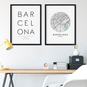 Ensemble d'impression de Barcelone, carte de la ville de Barcelone, impression de typographie, impression de Barcelone, impression de carte de rue, impression de voyage, affiche de voyage, impression de carte