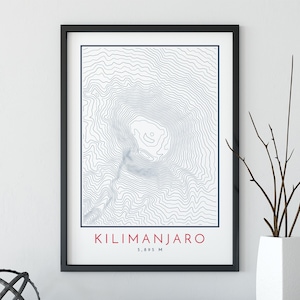 Impression de carte topographique du Kilimandjaro, impression de carte de lignes de contour, impression de Kilimandjaro, impression de montagne, impression de carte de topographie, sept sommets