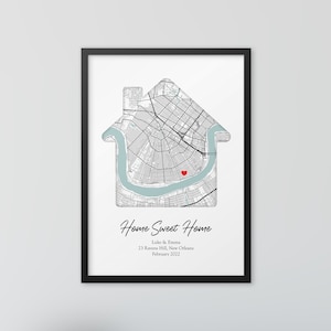 Impressão de mapa personalizado, nova impressão de mapa de casa, novo presente de casa, primeiro presente de casa, presente de inauguração, impressão de mapa personalizado, presente de casais