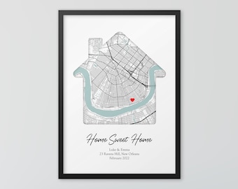 Impressão de mapa personalizado, nova impressão de mapa de casa, novo presente de casa, primeiro presente de casa, presente de inauguração, impressão de mapa personalizado, presente de casais