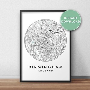 Birmingham City Map Printable, Street Map Art, Birmingham Map Print, City Map Wall Art, Birmingham Map, Travel Poster, UK, Map Print