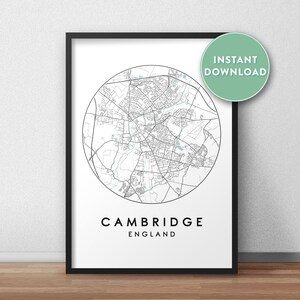 Mapa de la ciudad de Cambridge imprimible, arte del mapa de calles, impresión del mapa de Cambridge, arte de la pared del mapa de la ciudad, mapa de Cambridge, cartel de viaje, Reino Unido, impresión del mapa