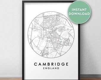 Cambridge City Map Printable, Street Map Art, Cambridge Map Print, City Map Wall Art, Cambridge Map, Travel Poster, UK, Map Print