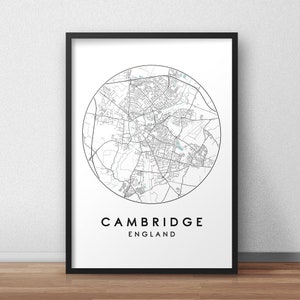 Cambridge City Map Print, Street Map Art, Cambridge Map Poster, Cambridge Map Print, City Map Wall Art, Cambridge Map, Travel Poster image 1