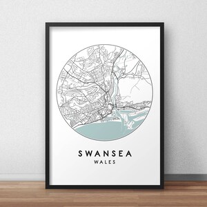 Impresión del mapa de la ciudad de Swansea, arte del mapa de la calle, cartel del mapa de Swansea, impresión del mapa de Swansea, arte de la pared del mapa de la ciudad, mapa de Swansea, cartel de viaje, impresión del mapa