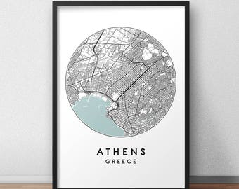 Athens City Map Print, Street Map Art, Athens Map Poster, Athens Map Print, City Map, Athens Map, Travel Poster, Greece, Map Print