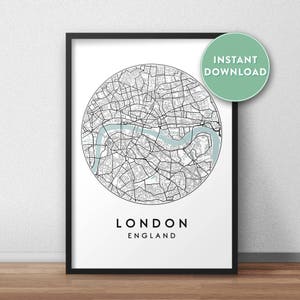Mapa de la ciudad de Londres imprimible, arte del mapa de calles, impresión del mapa de Londres, arte de la pared del mapa de la ciudad, mapa de Londres, cartel de viaje, Inglaterra, Reino Unido, impresión del mapa