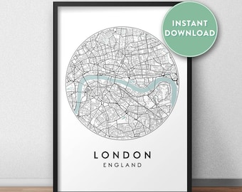 London City Map Printable, Street Map Art, London Map Print, City Map Wall Art, London Map, Travel Poster, England, UK, Map Print
