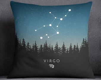 Virgo Constellation Cushion Cover With Insert Included, Throw Pillow, Handmade Canvas Throw Cushion, Horoscope Print, Personal Gift