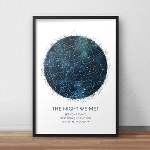 Benutzerdefinierte Sternenkarte Druck, Jubiläumsgeschenk, Nachthimmel Druck, Sternenkarte Poster, Hochzeitsgeschenk, Sternbild Druck, personalisiertes Geschenk gerahmt