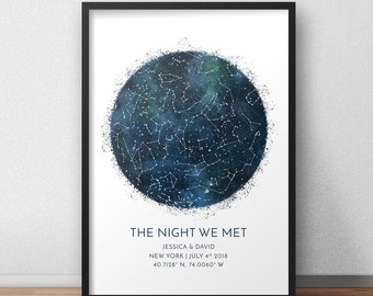 Impresión de mapa de estrellas personalizado enmarcado, regalo de aniversario, impresión de cielo nocturno, cartel de mapa de estrellas, regalo de boda, impresión de constelación, regalo personalizado
