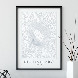 Impressão do mapa topográfico do Kilimanjaro, impressão do mapa de linhas de contorno, impressão do Kilimanjaro, impressão da montanha, impressão do mapa topográfico, sete cumes