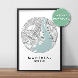 Carte de la ville de Montréal imprimable, art de la carte des rues, impression de la carte de Montréal, art mural de la carte de la ville, carte de Montréal, affiche de voyage, Québec, Canada, impression de la carte