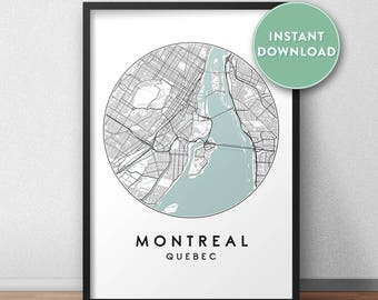 Montreal City Map Printable, Street Map Art, Montreal Map Print, City Map Wall Art, Montreal Map, Travel Poster, Quebec, Canada, Map Print