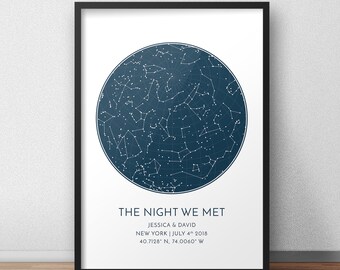 Impresión de mapa de estrellas personalizado enmarcado, regalo de aniversario, impresión de cielo nocturno, cartel de mapa de estrellas, regalo de boda, impresión de constelación, regalo personalizado