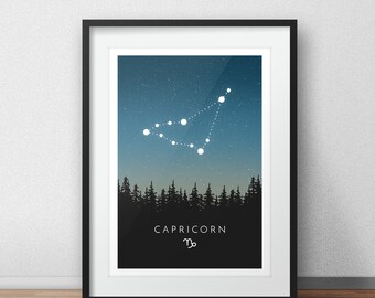 Capricorn Constellation Print: Zodiac Star Sign Wall Art