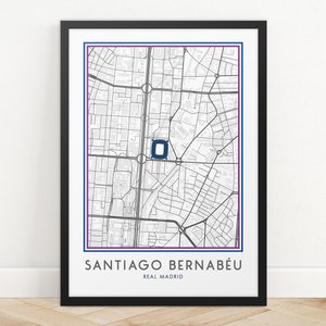 Impression de carte du stade Santiago Bernabeu, impression du Real Madrid, impression du Club de Football, n'importe quelle équipe, impression de carte personnalisée, carte imprime affiche, affiche de Football
