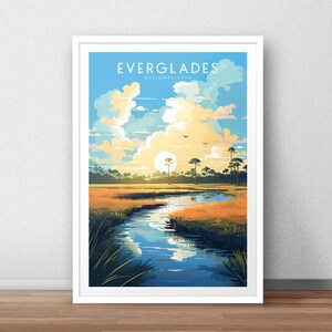 May include: A colorful illustration of a sunset over a river winding through a grassy field. The text "EVERGLADES NATIONAL PARK" is at the top of the image.