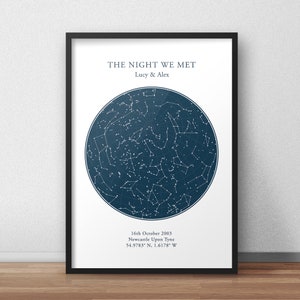Benutzerdefinierte Sternenkarte Druck, Jubiläumsgeschenk, Nachthimmel Druck, Sternenkarte Poster, Hochzeitsgeschenk, Sternbild Druck, personalisiertes Geschenk gerahmt