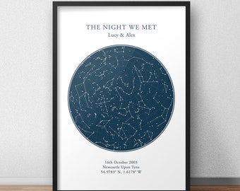 Impresión de mapa de estrellas personalizado enmarcado, regalo de aniversario, impresión de cielo nocturno, cartel de mapa de estrellas, regalo de boda, impresión de constelación, regalo personalizado