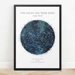 Impresión de mapa estelar personalizada, regalo de aniversario, impresión de cielo nocturno, póster de mapa estelar, regalo de boda, impresión de constelación del zodíaco, regalo personalizado