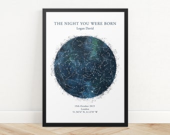 Custom Star Map Print: Anniversary, Wedding, Zodiac Gift