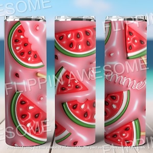 3D Inflated Puff Watermelon 20 oz Skinny Tumbler Sublimation Design, Straight Tumbler Wrap, Instant Digital Download PNG