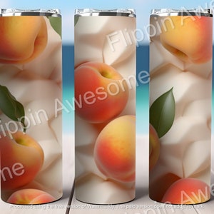 3D Peaches 20 oz Skinny Tumbler Sublimation Design, Straight Tumbler Wrap, Instant Digital Download PNG