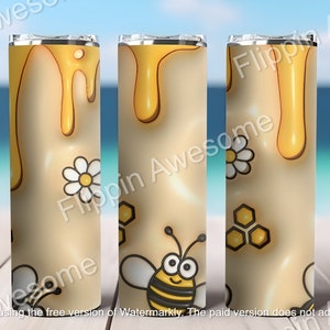 3D Honey Bees 20 oz Skinny Tumbler Sublimation Design, Straight Tumbler Wrap, Instant Digital Download PNG