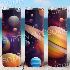Cute Planets 20 oz Skinny Tumbler Sublimation Design, Straight Tumbler Wrap, Instant Digital Download PNG