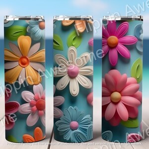 3D Wildflowers 20 oz Skinny Tumbler Sublimation Design, Straight Tumbler Wrap, Instant Digital Download PNG