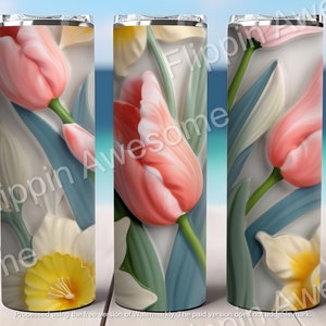 3D Tulip Flowers 20 oz Skinny Tumbler Sublimation Design, Straight Tumbler Wrap, Instant Digital Download PNG