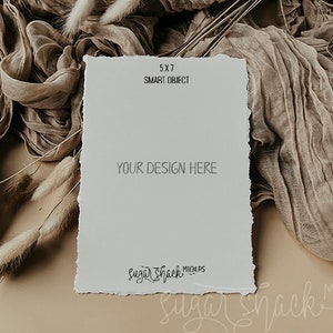 Boho Wedding Mockup, 5x7 Mockup Smart Object Download istantaneo, Matrimonio rustico Mock Up, Mockup di carta Deckled Edge, Biglietto d'invito Mock Up
