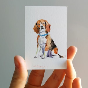 Ritratto su commissione di un animale di affezione, micro acquerello originale del cane