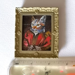 Melody Jane Puppenhaus Miniatur Katze Portrait Bild Gemälde in Gold Rahmen 