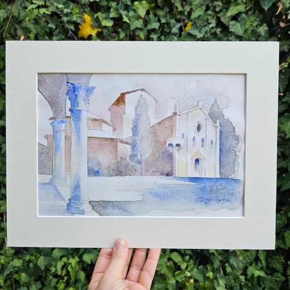 ボローニャの七つの教会のオリジナル水彩画 - Etsy 日本