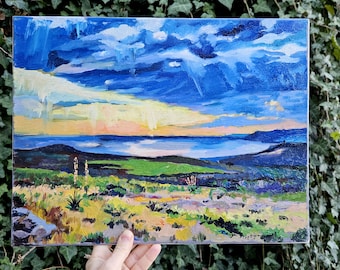 Sunset in Salento Puglia, original oil on canvas board 30x40 cm