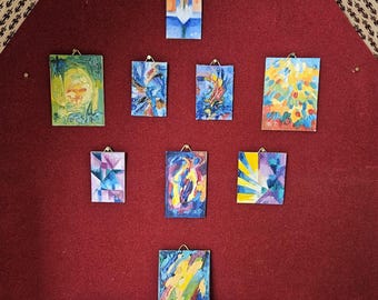 Set of 9 Miniature Collection original ABSTRACT acrylics half scale dollhouse paintings