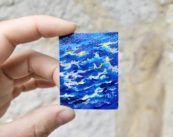 Ocean Abstract miniature acrylic painting, dollhouse art on canvas board