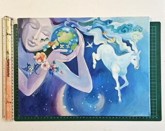 Gaia Goddess Oil Painting: Mother Earth Devotion on Canvas (30x40 cm)