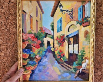 Streets of Italy Oil Painting: Gold Framed Italian Landscape Art