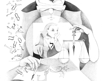 Justice Tarot Arcanum Ink Drawing