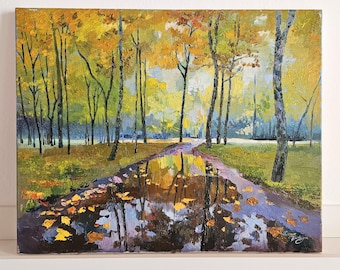 Autumn Woods Oil Painting, Original Fall Landscape Art, 19.68x15.74