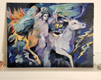 Dream of a Guiding Spirit, Oil on Canvas board Painting 30x40 cm