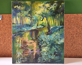 Forest Oil Painting of a Creek in the Woods on Canvas Big Wall art