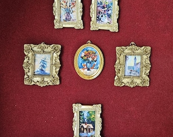 Set of 6 Miniature Collection Framed original oil half scale dollhouse paintings
