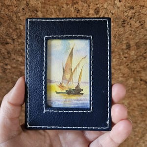 Framed Garden Bird Watercolor Chickadee miniature  1 3/4 x 2 3/4 ", table frame 3.25 x 4.25"