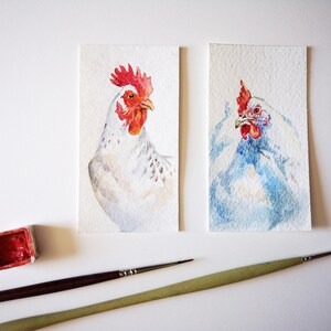 Chicken Miniature watercolor portrait of pet, tiny hen portrait painted from photo to carry in a necklace locker, tiny art for dollhouse art