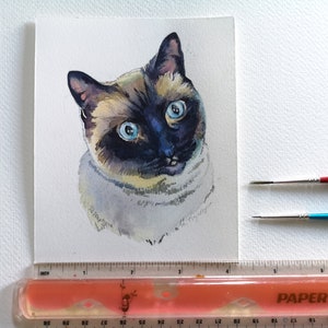 Ritratto su commissione di un animale di affezione, micro acquerello originale del gatto